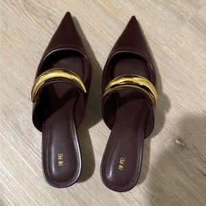 JW PEI Dark Brown and Gold Mules